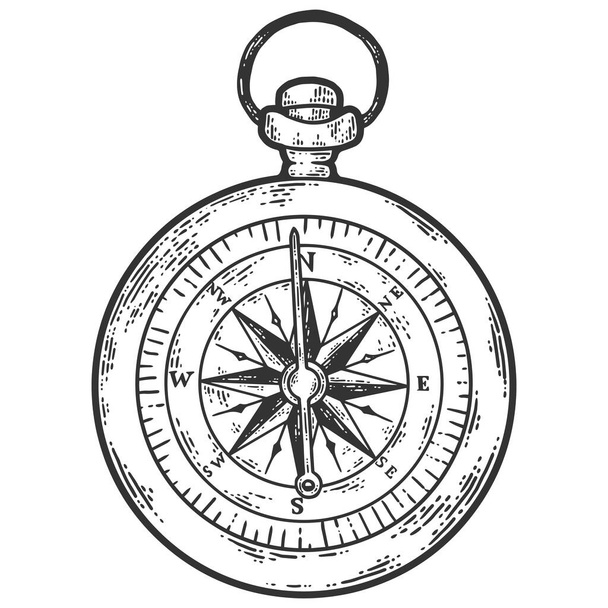 Kompas, turistická věc. Barva imitace náčrtku. - Fotografie, Obrázek