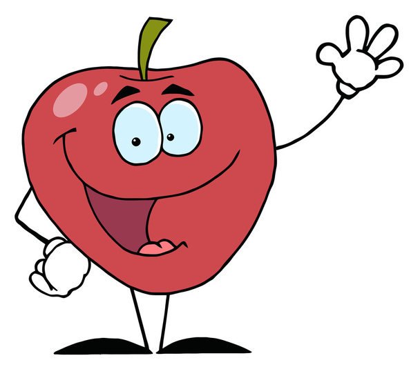 Friendly Red Apple Character Waving - Photo, Image