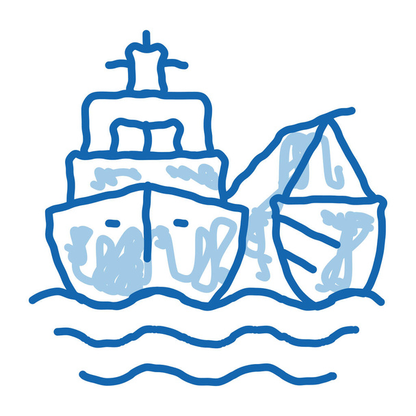 Fischereischiff Doodle Ikone handgezeichnete Illustration - Vektor, Bild