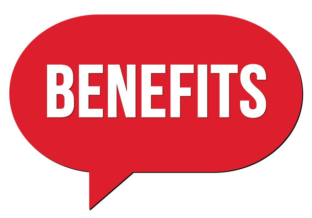 BENEFITS text written in a red speech bubble stamp - Photo, Image