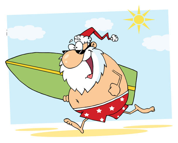 Santa Claus Surfer Mascot Cartoon Character - Photo, Image