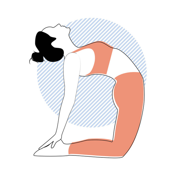 Woman practicing yoga poses on abstract blue background. Flat cartoon colored vector illustration - Διάνυσμα, εικόνα