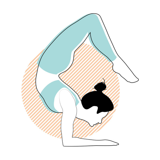Woman practicing yoga poses on abstract peach background. Flat cartoon colored vector illustration - Vector, Image