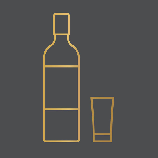 botella de vodka de oro y beber icono de vidrio-vector ilustración - Vector, Imagen