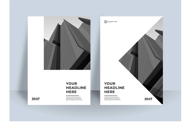 Modern blauw wit A4 cover design set voor bedrijven. Abstracte geometrie met corporate concept vector illustratie op achtergrond. Goed voor brochure, jaarverslag, industrieel catalogusontwerp - Vector, afbeelding
