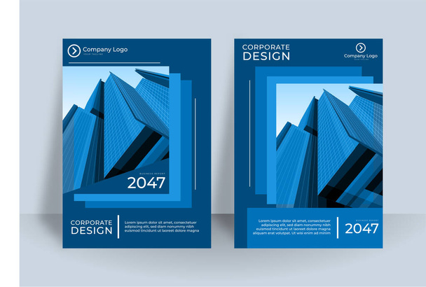 Modern blue white A4 cover design layout set for business. Abstract geometry with corporate concept vector illustration on background. Good for brochure, annual report, industrial catalog design - Vector, Image