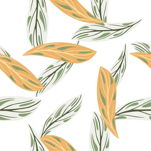 Handgetekend abstract naadloos geïsoleerd patroon met oranje willekeurige eenvoudige krabbelbladvormen. Witte achtergrond. Perfect voor stof ontwerp, textiel print, verpakking, cover. Vectorillustratie. - Vector, afbeelding