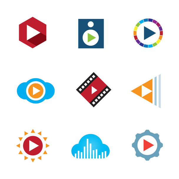 hrát tlačítko video mrak kreativní hudební logo ikonu pásky - Vektor, obrázek