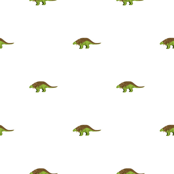 Geometric isolated seamless pattern with jurassic dinosaurs silhouettes. Ankylosaurs backdrop. Stock illustration. Vector design for textile, fabric, giftwrap, wallpapers. - Vector, Imagen