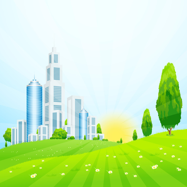 Green Landscape with City - Vector, imagen