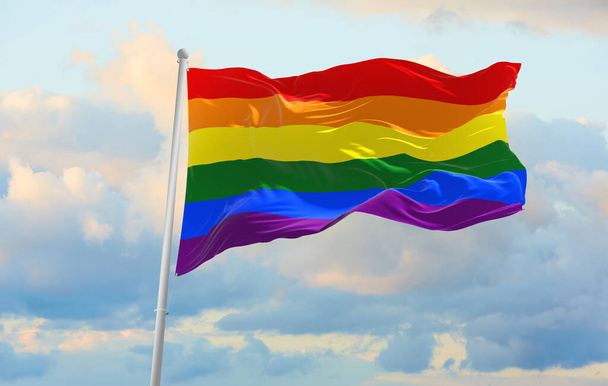 The Flag Of LGBT waving in the wind. - Photo, image