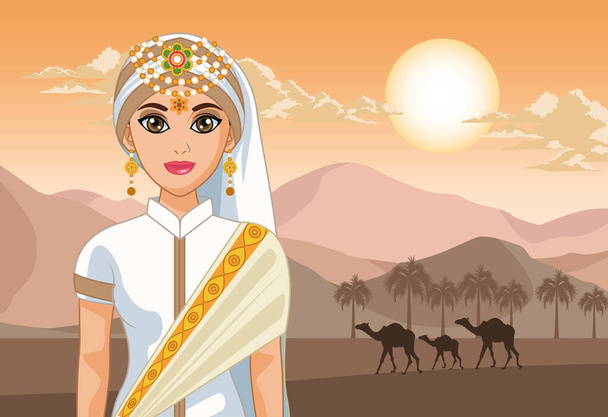 camels and arabic bride - Vector, Image
