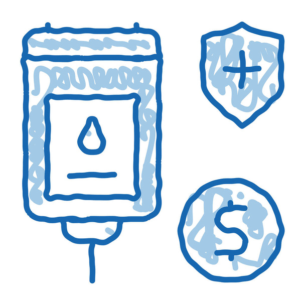 trasfusione di sangue icona doodle illustrazione disegnata a mano - Vettoriali, immagini