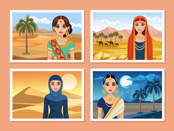 arabic brides in deserts - Vector, Image
