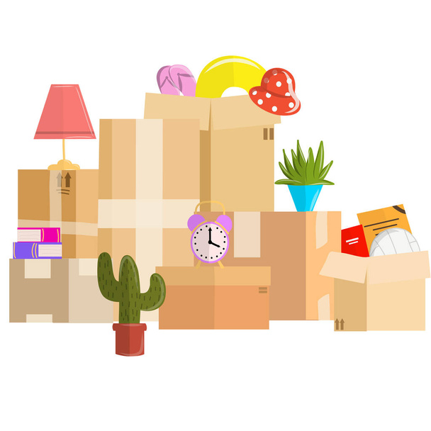 Boxes with things - Vector, Image