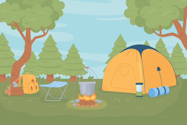 キャンプ用テント設備 - ベクター画像