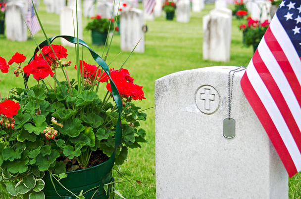 Military dog tags on grave - Foto, Bild