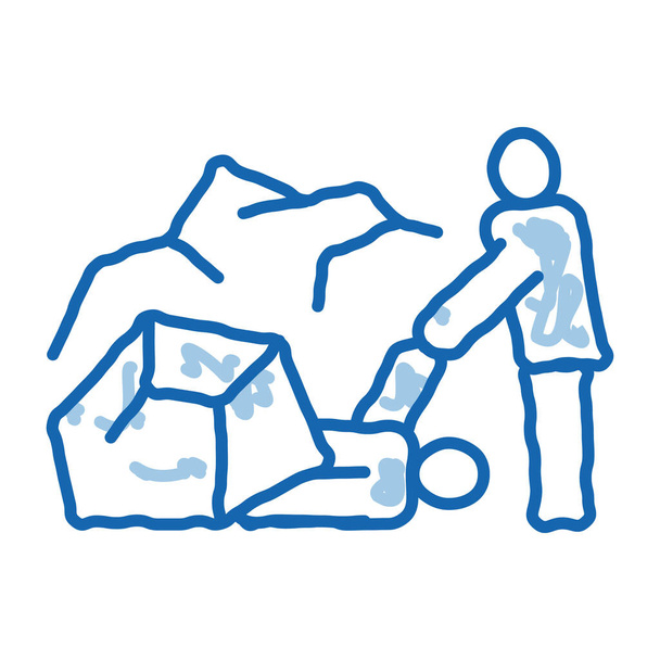 sauver l'homme des décombres icône gribouillage illustration dessinée à la main - Vecteur, image