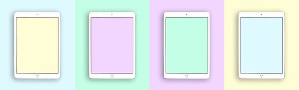 Jarkov, Ucrania - 16 de mayo de 2021: Apple iPad maqueta y plantilla, colores coloridos y fondo plano, copiar espacio foto - Foto, Imagen