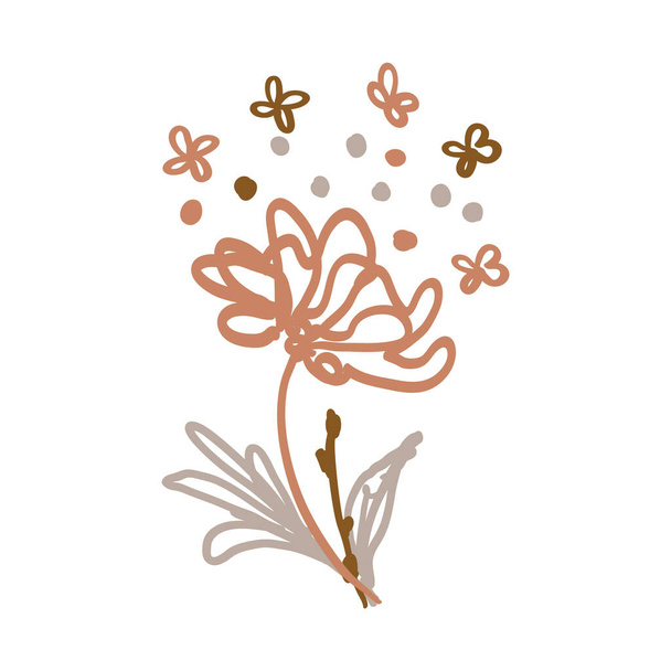 Saf, karalama nötr çiçek motifi ikonu. Şirin, kırsal halk silueti illüstrasyon klibi. Dekoratif el oymalı lino unisex çıkartması. İzole edilmiş asgari cinsiyet nötr. Vektör tasarım ögesi - Vektör, Görsel