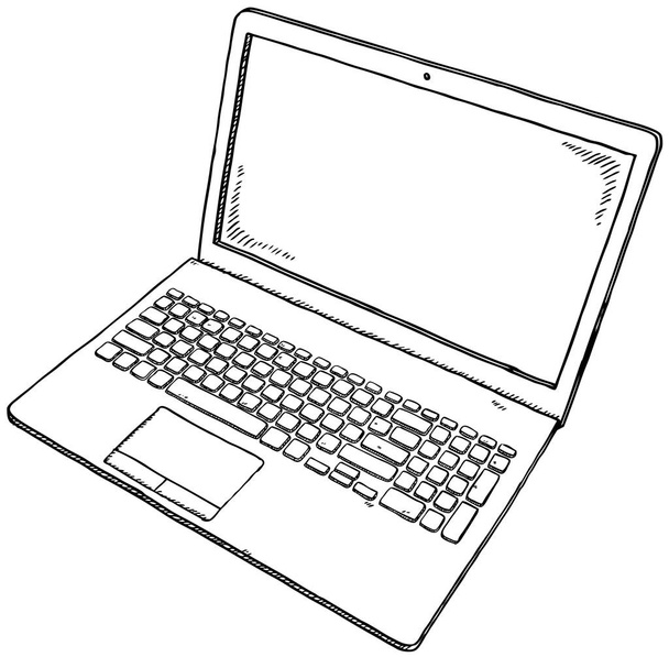 Modern dizüstü bilgisayarın karalaması - eskiz tarzı siyah-beyaz çizim. Şeffaf arkaplanda siyah ve beyaz dolgu. - Vektör, Görsel