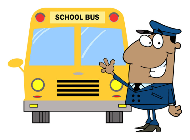 Conductor afroamericano frente al autobús escolar
 - Foto, Imagen