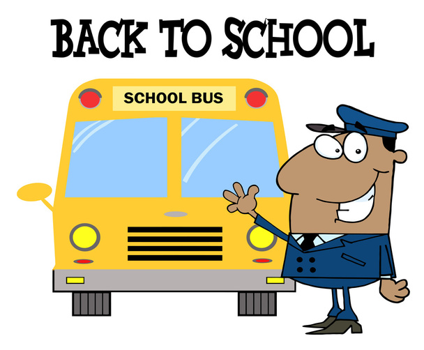 πίσω στο σχολείο χαιρετισμό πάνω από ένα μαύρο σχολικό λεωφορείο οδηγός κουνώντας από ένα λεωφορείο - Φωτογραφία, εικόνα