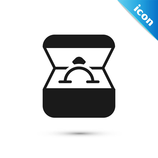 Grijze diamanten verlovingsring in een box icoon geïsoleerd op witte achtergrond. Vector - Vector, afbeelding