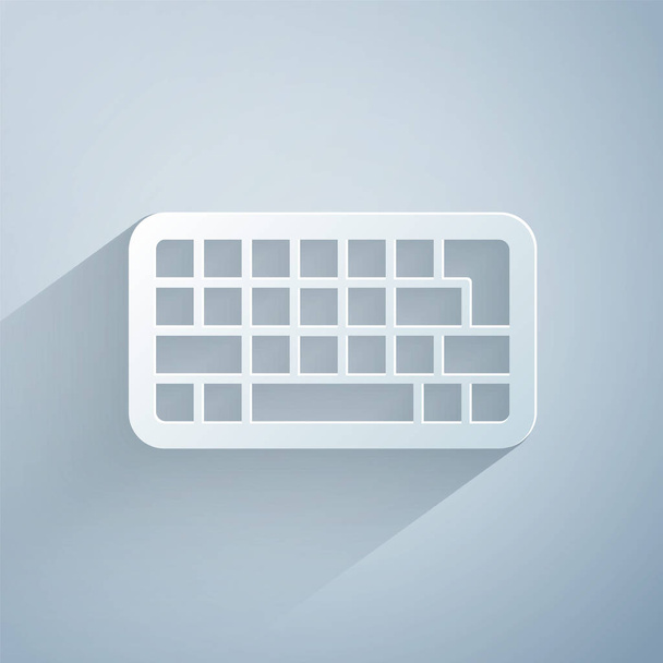Řez papíru Ikona klávesnice počítače izolovaná na šedém pozadí. Značka PC komponenty. Papírový styl. Vektor - Vektor, obrázek