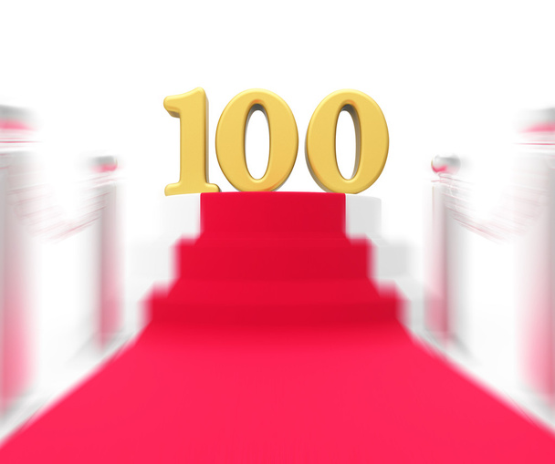 Złoty sto na czerwonym dywanie wyświetla film przemysłu anniver - Zdjęcie, obraz