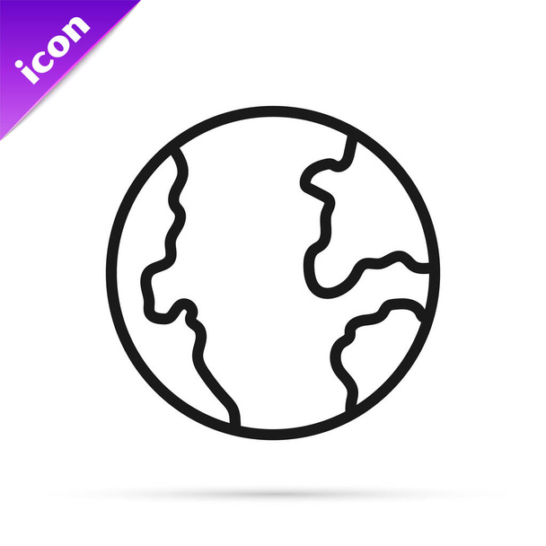 Icono de globo terráqueo de línea negra aislado sobre fondo blanco. Signo del mundo o la Tierra. Símbolo global de Internet. Formas geométricas. Vector - Vector, imagen