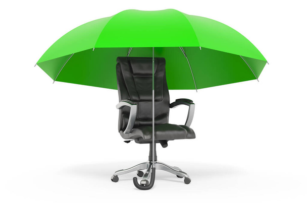 Office chair under umbrella, 3D rendering isolated on white background - Foto, Imagem