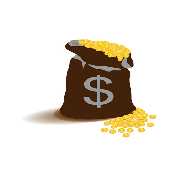 A bag full of gold coins. There are so many gold coins that they don't all fit in a bag. Vector image. - Vector, Image