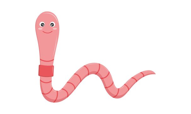 Carino carattere worm isolato su sfondo bianco. Verme terrestre con volto sorridente in stile infantile. Illustrazione del cartone animato vettoriale - Vettoriali, immagini