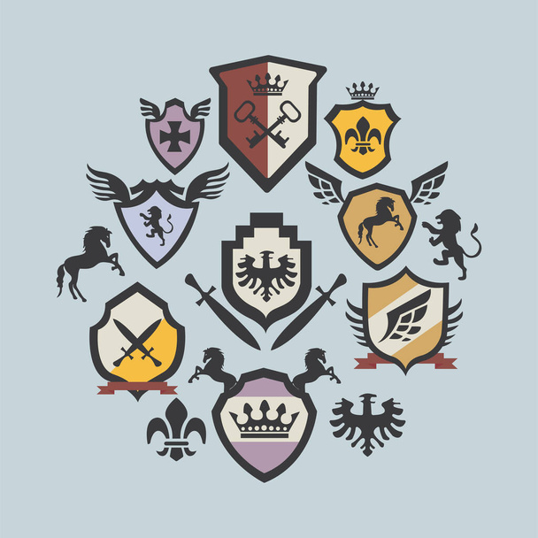 thirteen coats of arms - Vector, Image