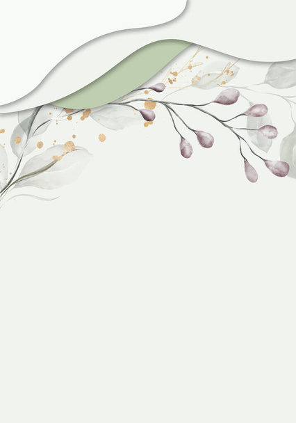 Бледно-зеленые листья - баннер ботанического дизайна. Цветочная пастельная рамка. - Фото, изображение