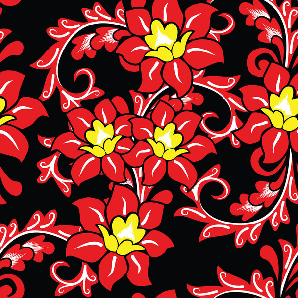 Seamless pattern with floral Illustration, Abstract Floral batik motif Vector - Vetor, Imagem