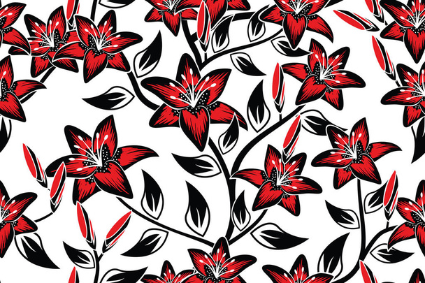 Nahtloses Muster mit floraler Illustration, abstraktes Blumenbatikmotiv Vector - Vektor, Bild
