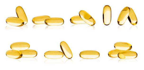collection of variations of omega-3 capsules on white isolated background - Photo, Image