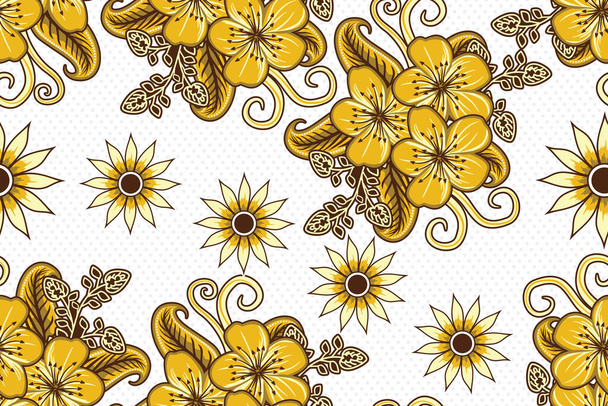 Seamless Pattern Floral Vector Illustration, Nature Batik Motif - Вектор,изображение
