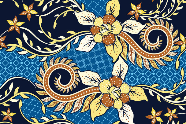 Zökkenőmentes minta Virágvektor illusztráció, hagyományos Batik motívum - Vektor, kép