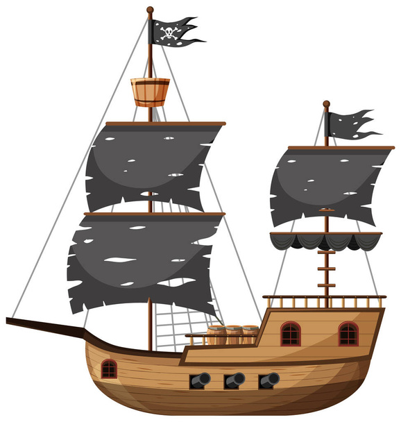Nave pirata in stile cartone animato isolato su sfondo bianco illustrazione - Vettoriali, immagini