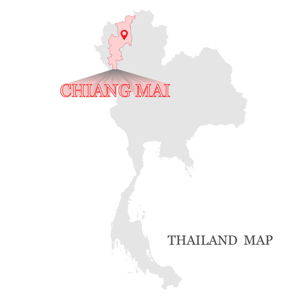 チェンマイ県の柔らかいピンク色に赤い地図ピンでタイ王国地図  - ベクター画像