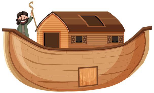 Noè in piedi da solo sulla sua arca isolato su sfondo bianco illustrazione - Vettoriali, immagini