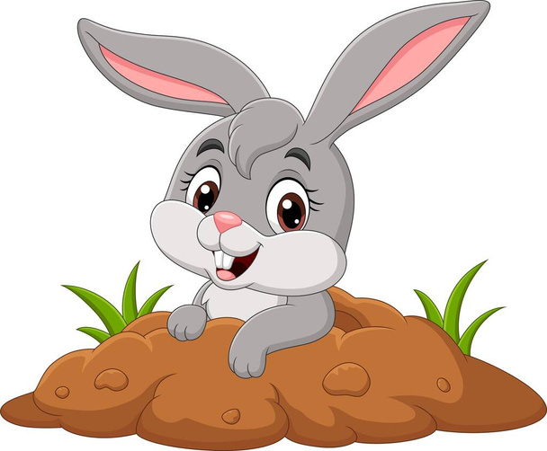 Vector illustration of Cartoon little bunny out from hole - Vecteur, image