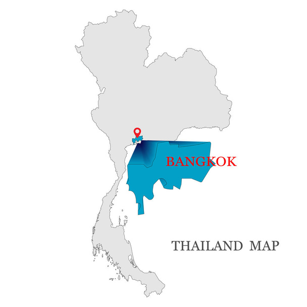 Maps of Thailand with red maps pin on blue color of Bangkok province, The Capital of Thailand - Вектор, зображення