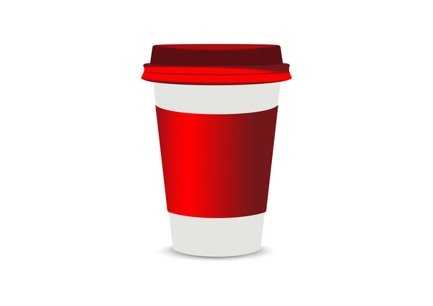 Hot white paper container cup with red sleeve and red lid in white backgrounds - Wektor, obraz