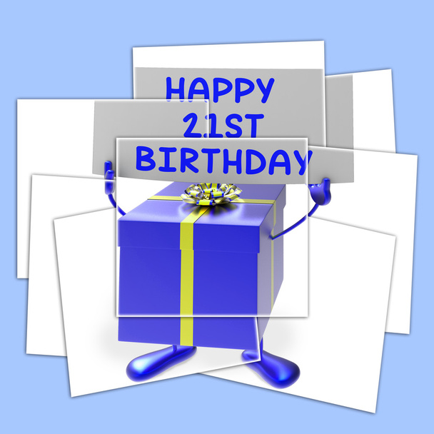 Hyvää 21st syntymäpäivä merkki ja lahja näyttää Kaksikymmentä ensimmäistä osapuolta
 - Valokuva, kuva