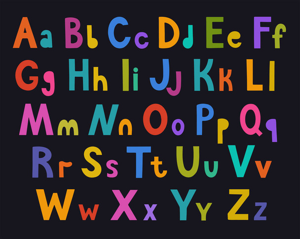 Lindo alfabeto colorido para niños brillantes con letras originales dibujadas a mano.  - Vector, Imagen
