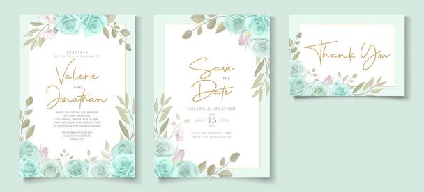 Plantilla de invitación de boda elegante con adorno floral de color turquesa - Vector, imagen